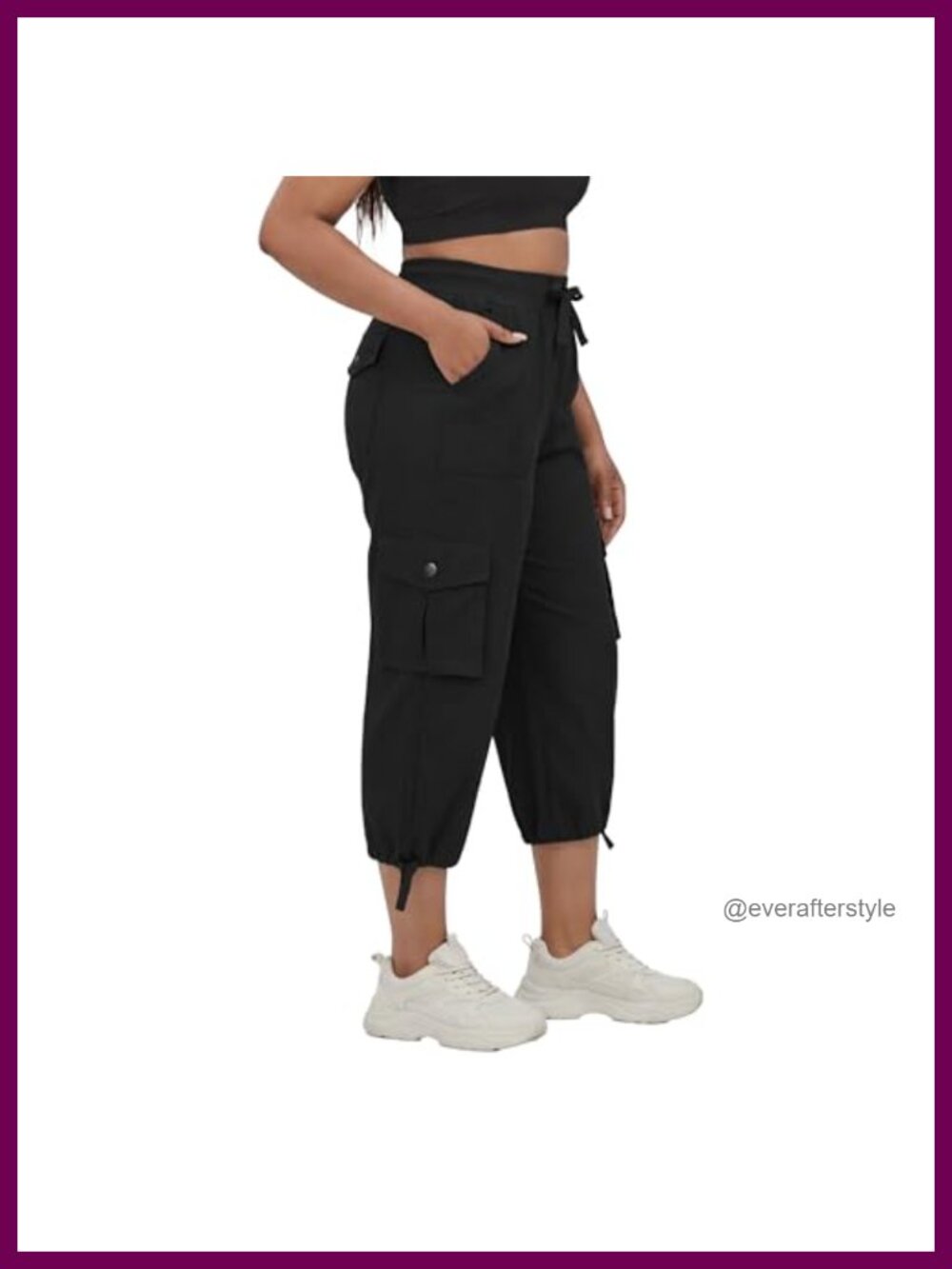 Plus Size Capris Women Pockets Lightweight Stretch Wide Leg Cropped Cargo